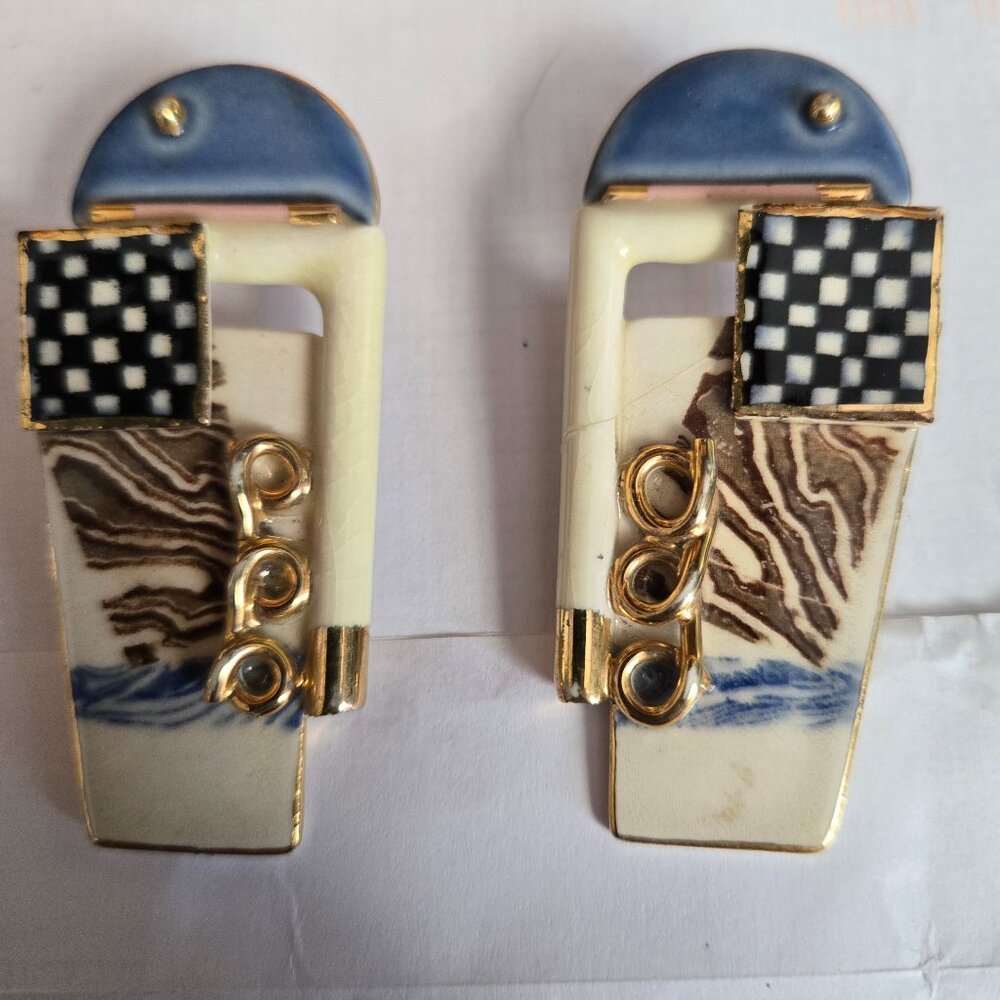 VTG 1980 Artisan Studio Cynthia Chung Porcelain Earrings